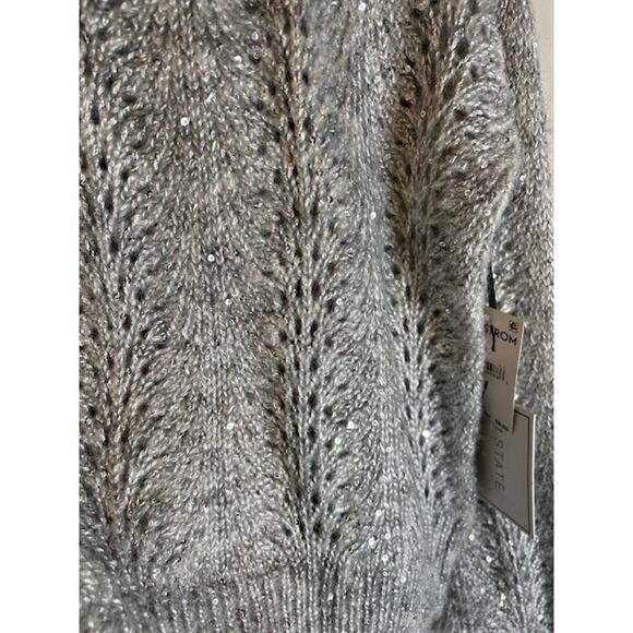 Women's 1. State Gray Sequin Long Sleeve Pullover Sweater Sz Small - Picture 5 of 8